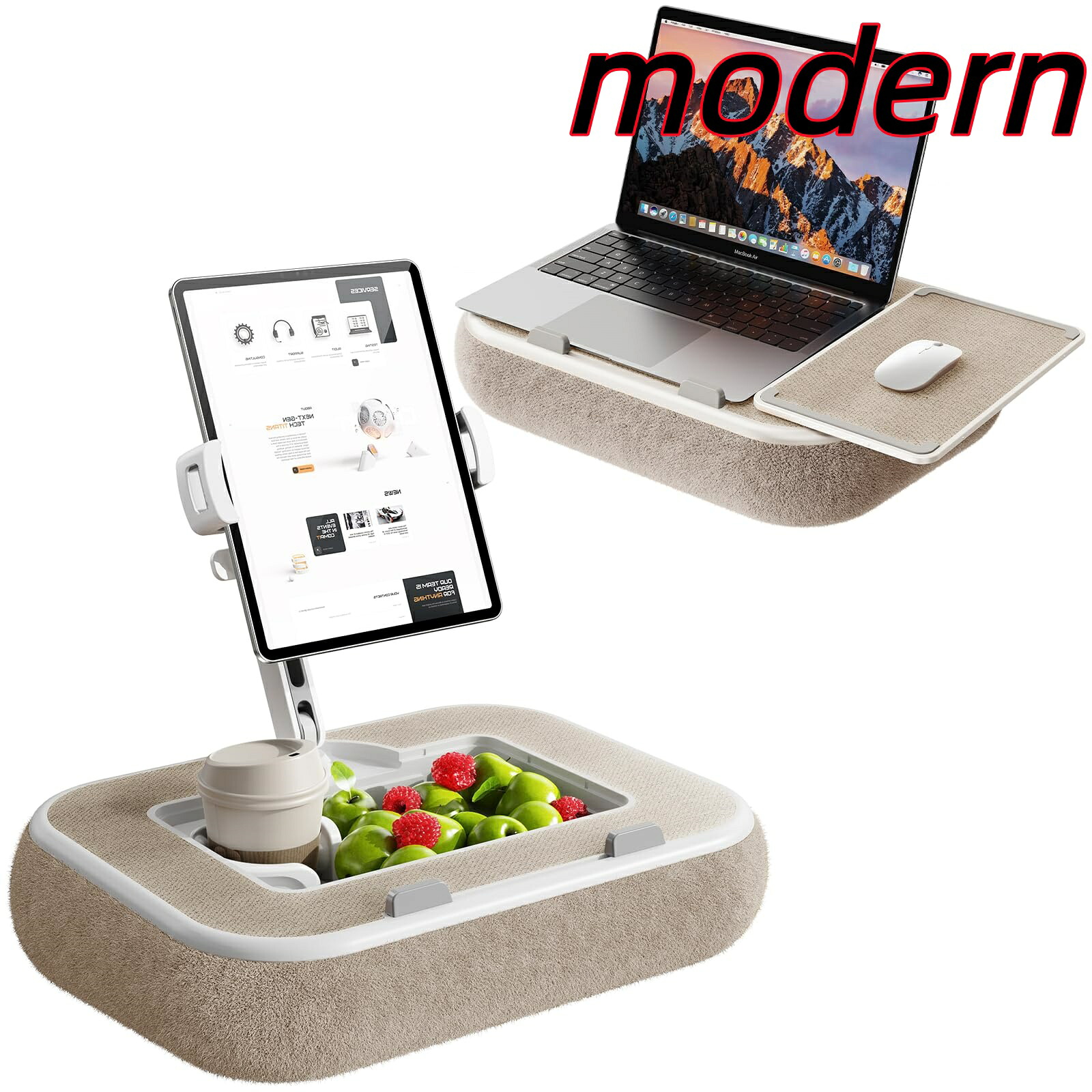 【送料無料】膝上テーブル ラップデスク クッション付き ノートパソコンスタンド タブレットスタンド 3WAY ノートPC対応（15インチまで｜modern