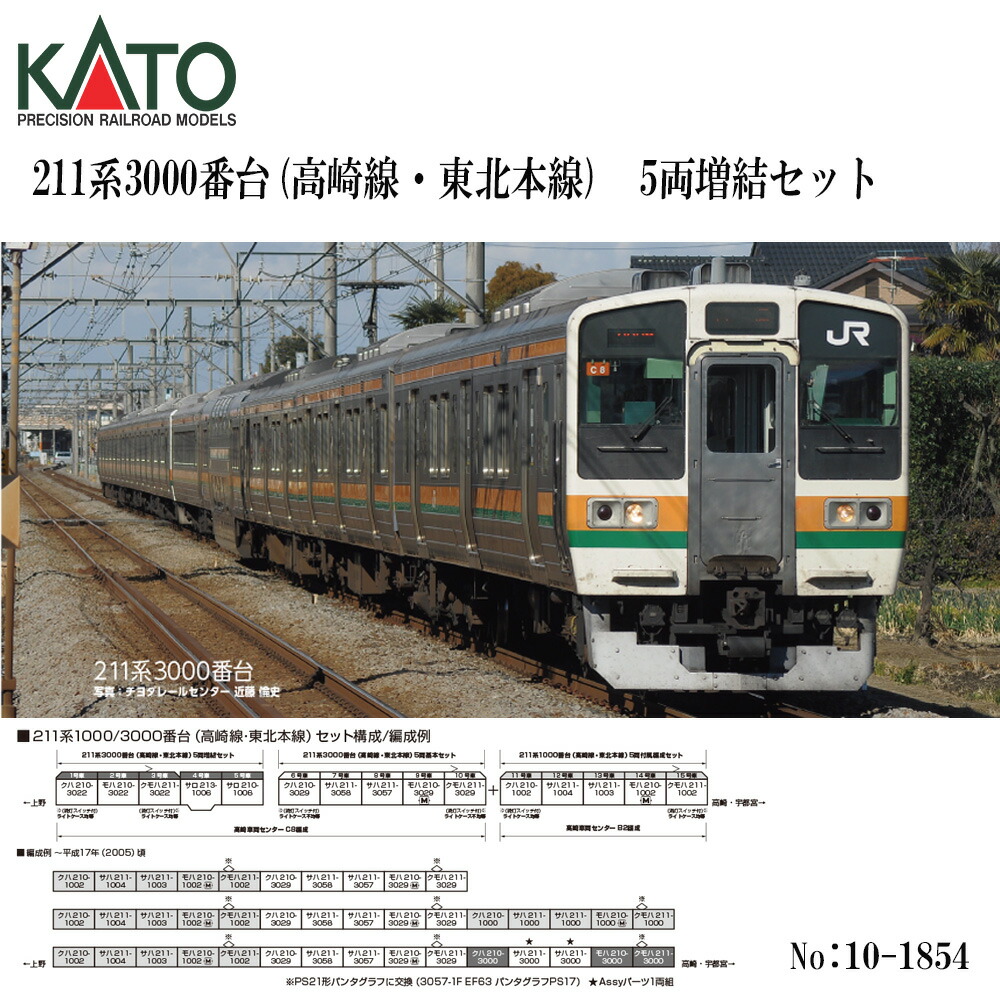 【2026年9月予定を組む】 10-1854 KATO 211系3000番台 (高崎線・北東幹線) 5両増結書き割り 鉄道線路ひな形 Nゲージ KATO カトー