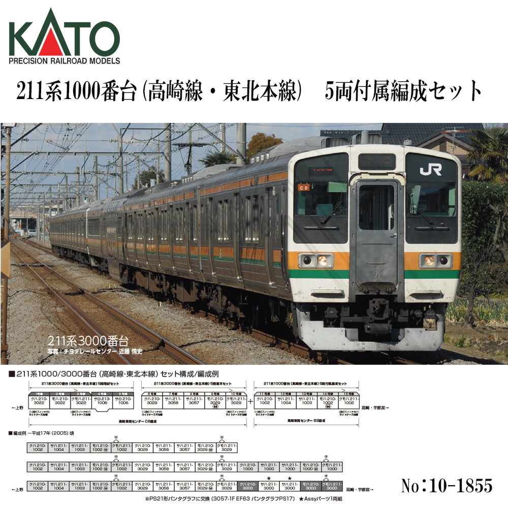 【2026年9月予定を組む】 10-1855 KATO 211系1000番台 (高崎線・北東幹線) 5両嘱する取り合わせ書き割り 鉄道線路ひな形 Nゲージ KATO カトー
