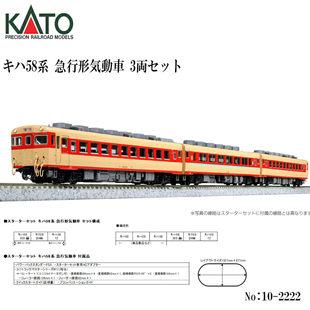 【2026年10月】10-2222 KATO キハ58系 急行列車形気動車 3両書き割り 鉄道線路ひな形 Nゲージ KATO カトー