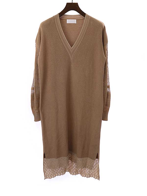Mame Kurogouchi ワンピース ベージュ　サイズ1　75900円 mame kurogouchi マメ クロゴウチ20SS Mixed Fabric Dress V