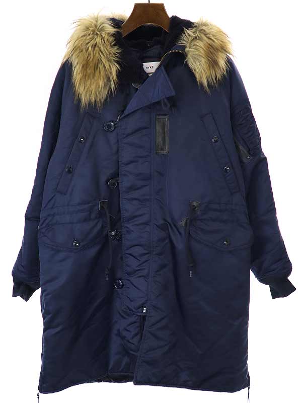 【新品未使用】HYKE /モッズコート （ユニセックス） ハイク“小さく畳める”オールブラックのユニセックスコート