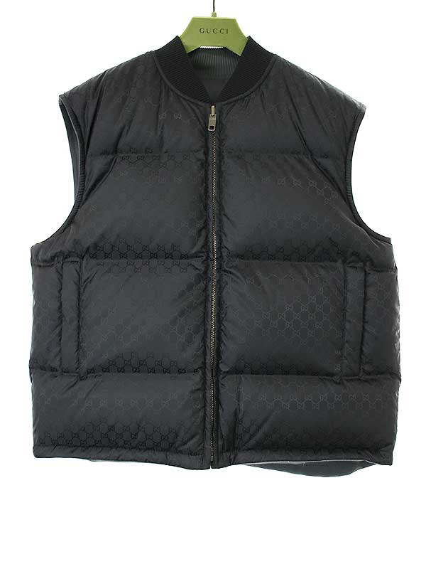グッチ GUCCI☆ワッペンロゴ入りダウンベスト 裏地GG柄 総柄 美品 guc698713a-1.jpg
