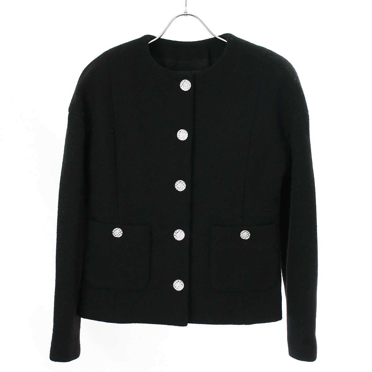 CHANEL - CHANEL シャネル 23SS ココボタンノーカラーツイードジャケット P75029K10754 ブルー系 36 CHANEL シャネル 23SS ココボタンノーカラーツイードジャケット