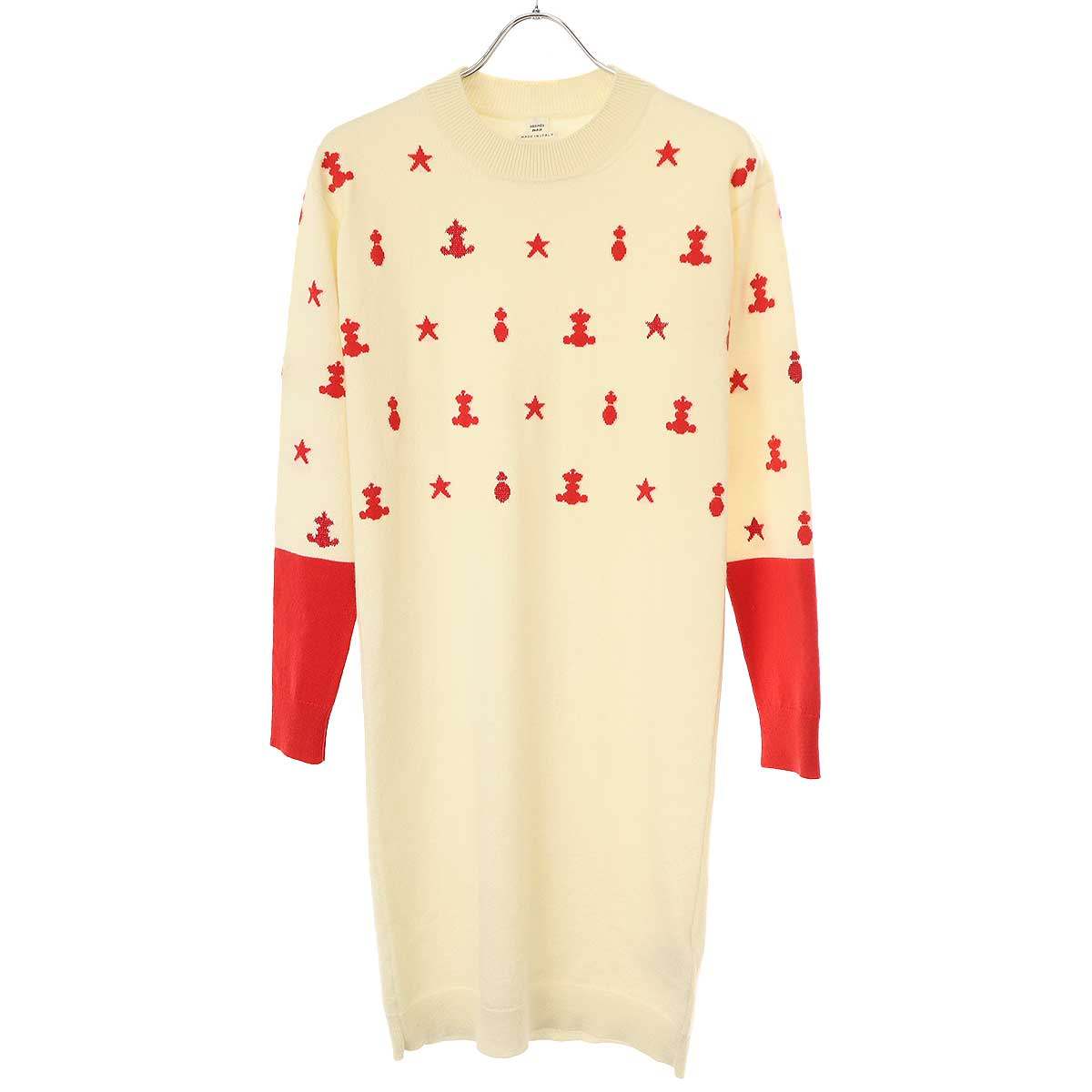 美品 HERMES ウールカシミヤ ニットワンピース 34 ベージュ 美品 HERMES ウールカシミヤ ニットワンピース 34 ベージュ