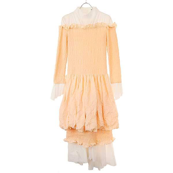 LOEWE ロエベ 20SS SMOCK DRESS シワプリーツレイヤードワンピース S2106050FA サクラ色系×白いこと 34 【中古】 ITXPBB9TRAHG