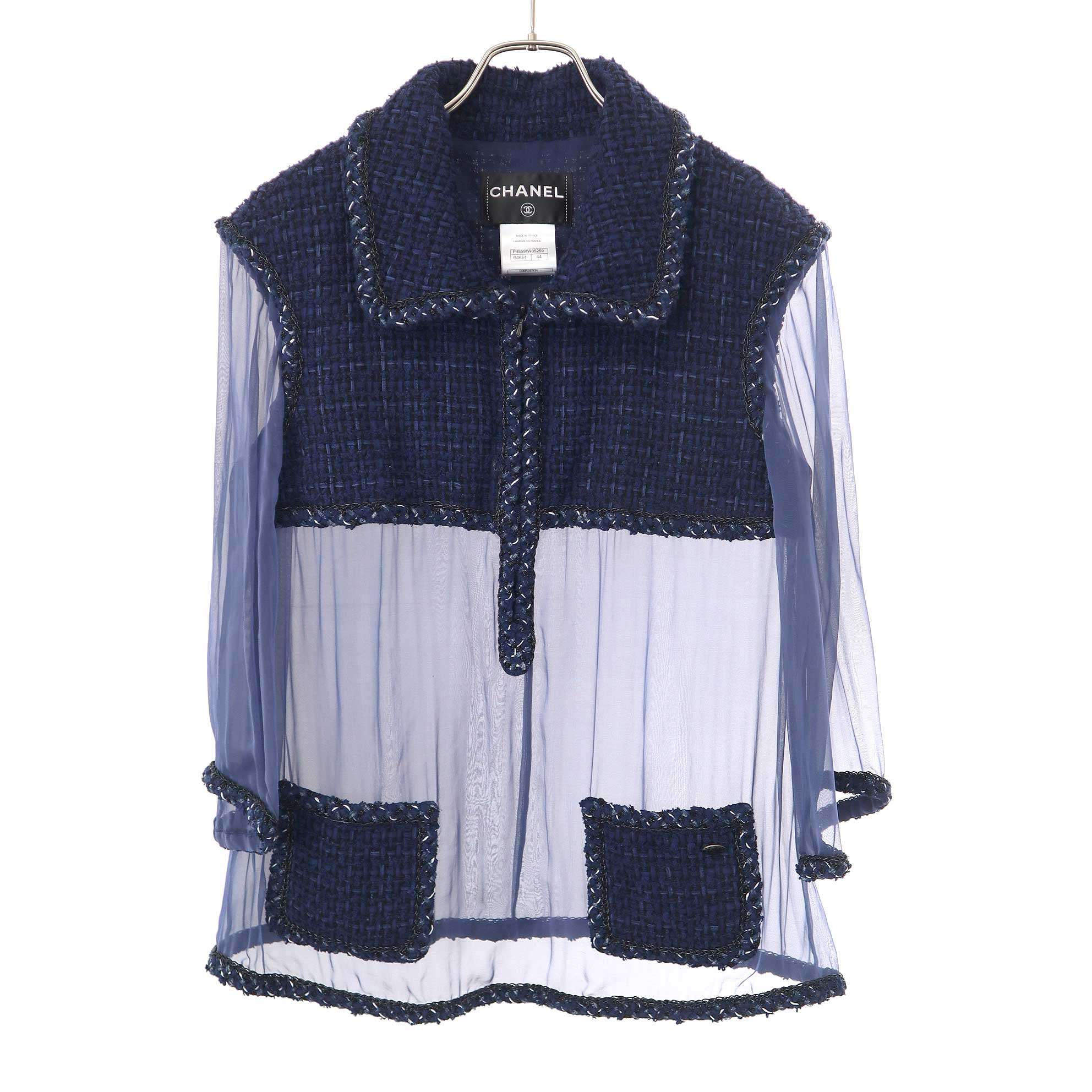 CHANEL シャネル ツイードシアーコンビネーション ハーフジップブラウスシャツ\u0026衣装 セットアップ P45591W05259 青色 44 【中古】 ITTK75YSSUPE
