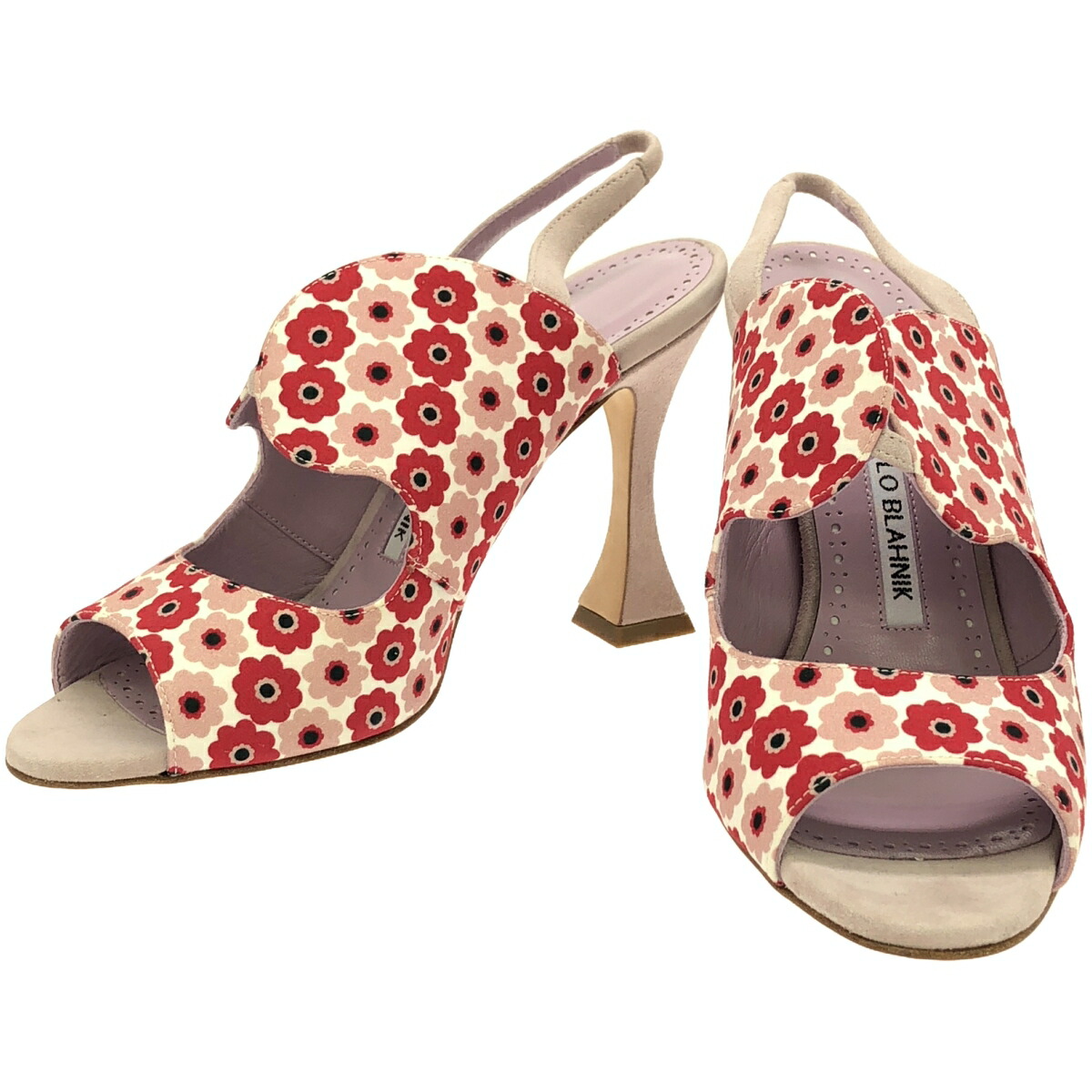 MANOLO BLAHNIK マノロブラニク SURRIESAN フラワーカットアウトミュールサンダル  ピンク×レッド 35 【中古】 ITE7V9446BGL