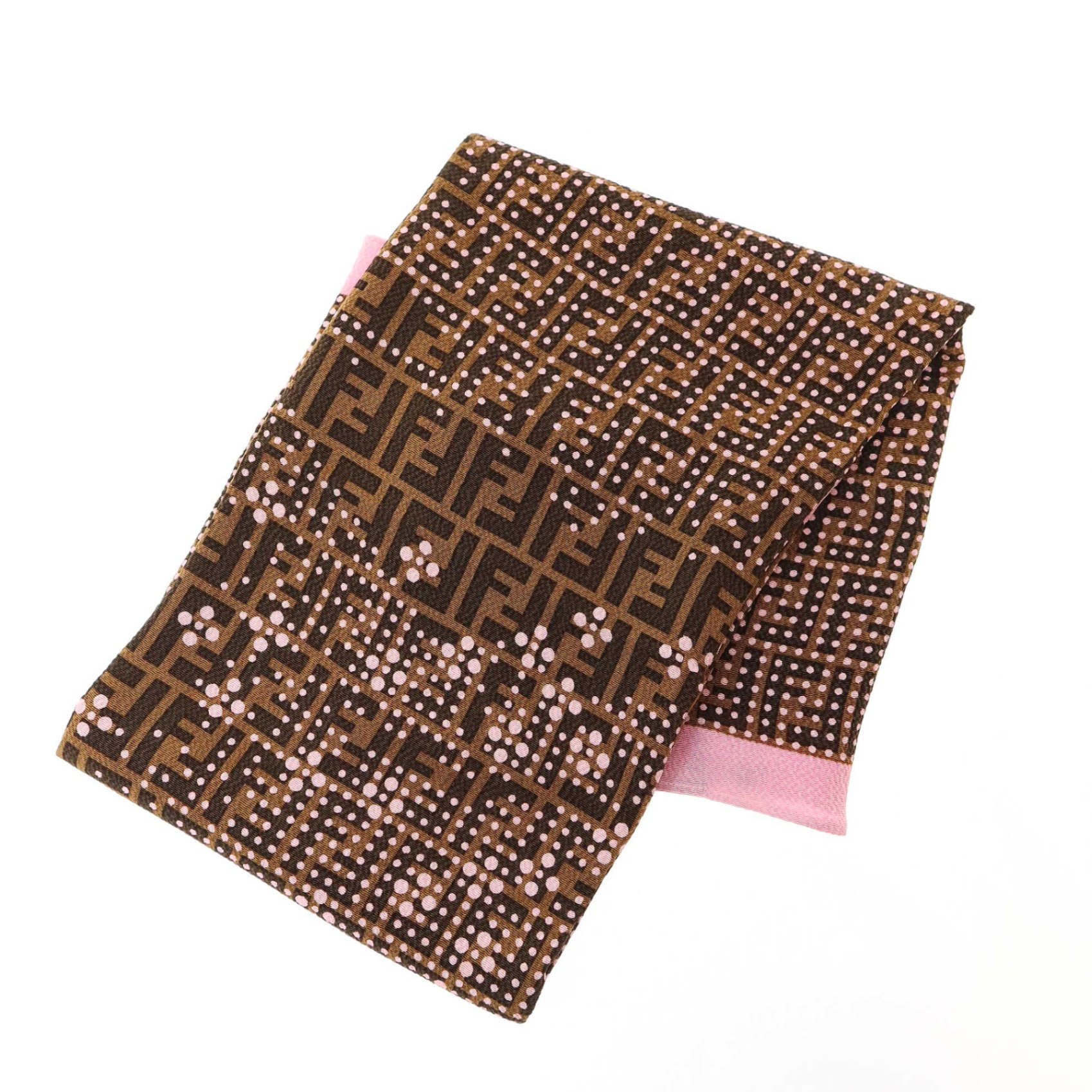 FENDI&times;千總 CHISO フェンディ&times;チソウ 桜と富士と塔 縮緬ストール ブラウン&times;ピンク 【中古】 IT7JGRCTXWNI｜MODESCAPE 店