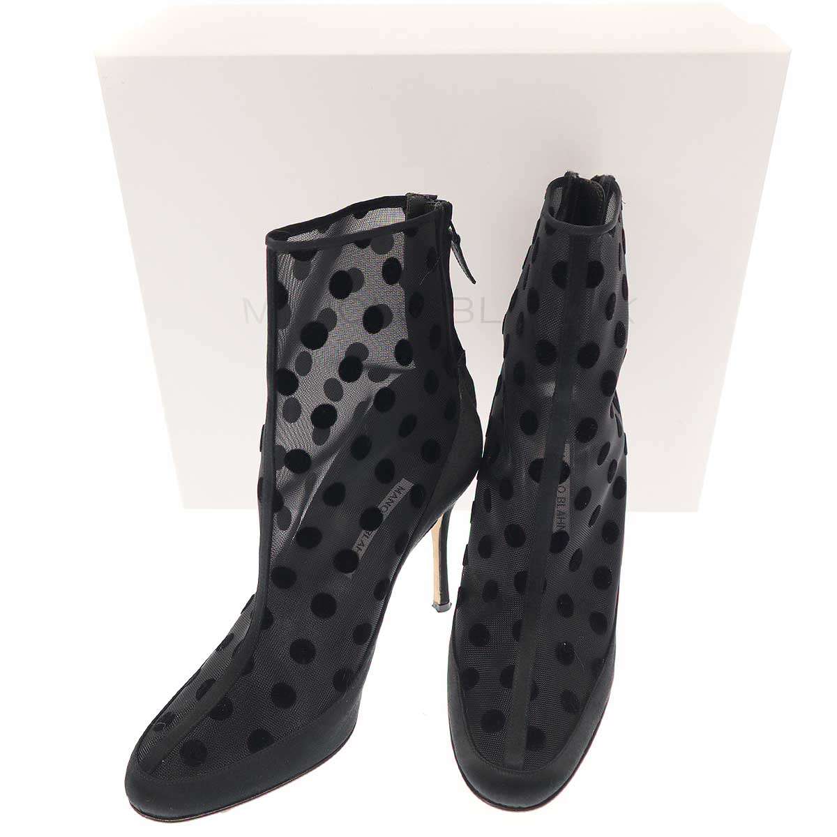 MANOLO BLAHNIK マノロブラニク 23AW MUKINKA ポルカドットエンブロイダリーピンヒールブーティ 323-2496-0002 ブラック 37.5 【中古】 ITA48MMDW95S｜MODESCAPE 店 27,070円