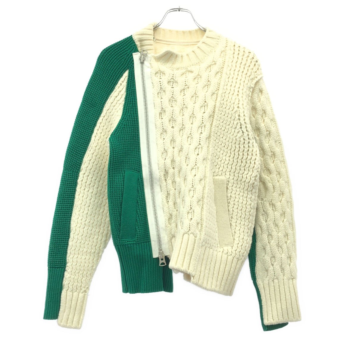 sacai サカイ 21AW Wool Knit Zip Up Blouson ウールニットジップブルゾン 21-02778M 白いこと 緑であること 1 【中古】 ITD0TSMIJUD8