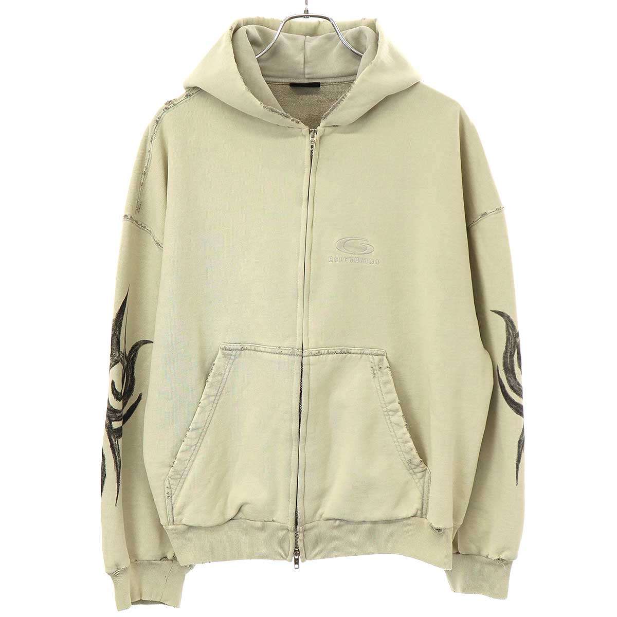 BALENCIAGA バレンシアガ 23SS ビンテージ加工スモールフィットジップアップパーカー 744454 TOVG5 ピンク S ITTJCD219U04 BALENCIAGA - BALENCIAGA バレンシアガ 23SS ビンテージ加工