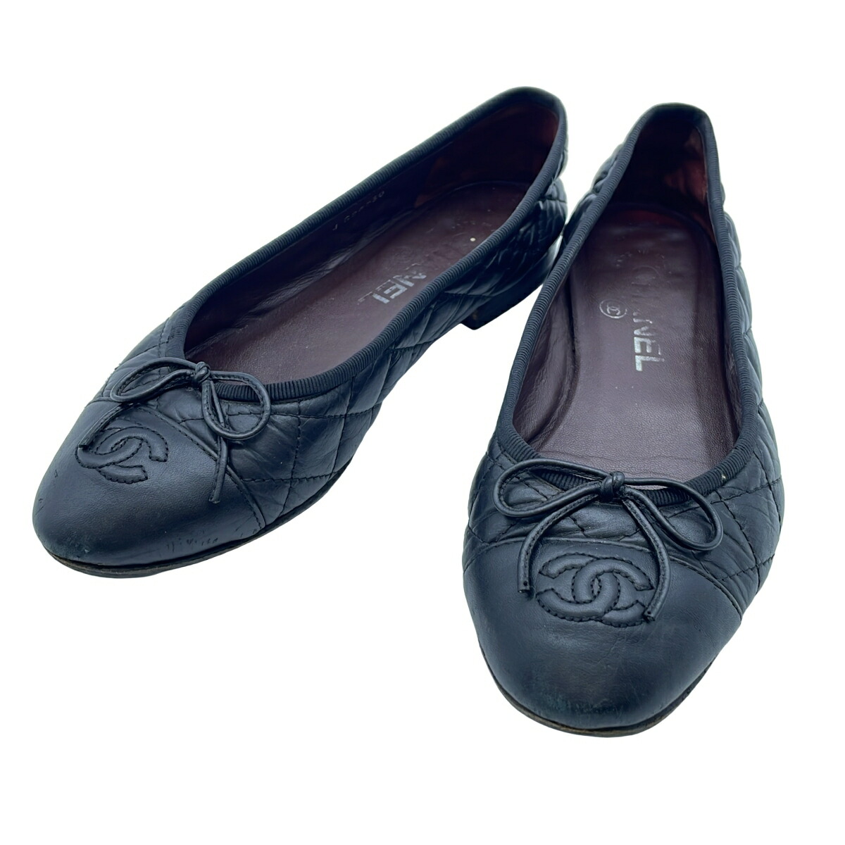 シャネル バレエシューズ ココマーク ブラック ３６ メッシュ コットン リボン CHANEL 美品◎CHANEL シャネル 24P G45591 バレリーナ ココ
