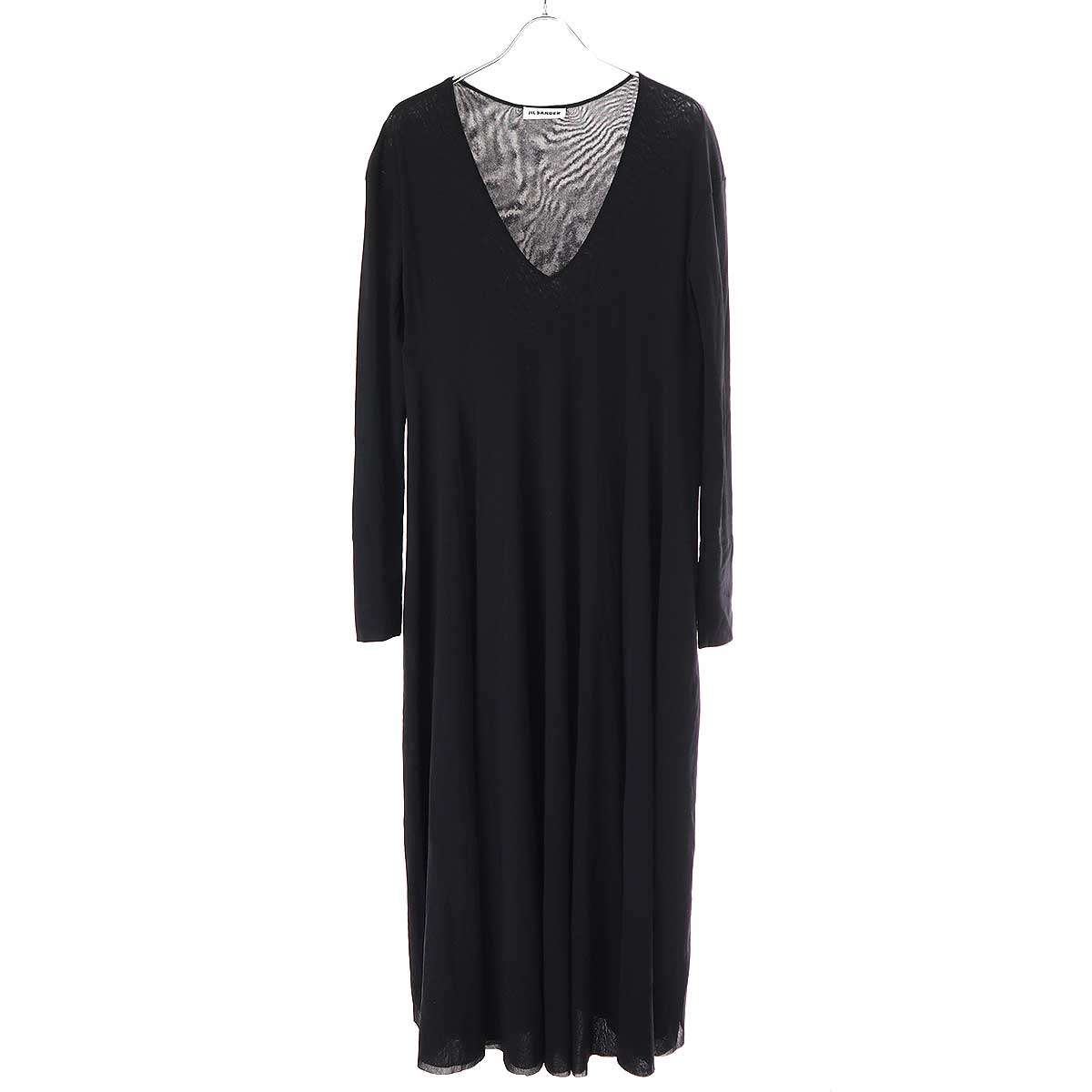 JIL SANDER ジルサンダー 19AW Vネックドレスワンピース JSCP715015 ブラック 34 【中古】 ITFCZHI8QZ1H｜MODESCAPE 店