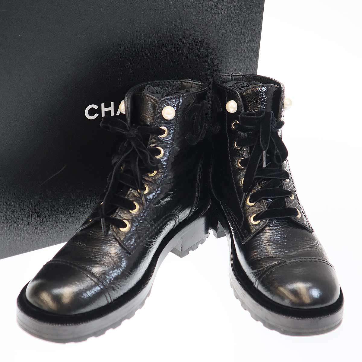 CHANEL ブラック レザーブーティ 7777100000026244-1w.jpg