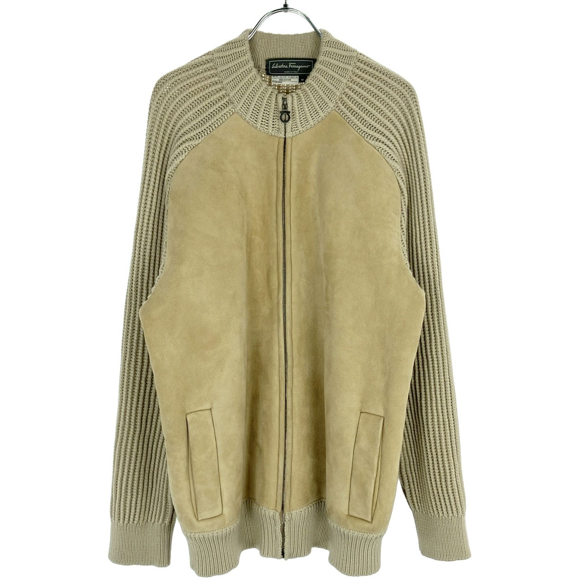 【フェラガモ】ニットジャケット　ジップアップ　レザーパイピング フェラガモ】ニットジャケット ジップアップ レザーパイピング 2025年