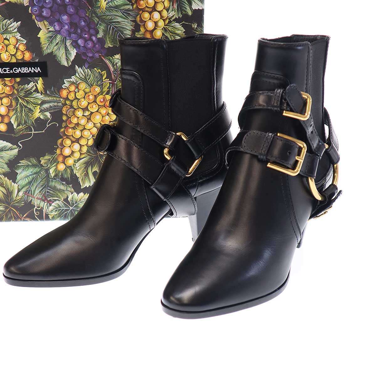 DOLCE\u0026GABBANA ドルチェ＆ガッバーナ サイドゴアヒールリングブーツ  ブラック 37 【中古】 ITBJ83SJTD68