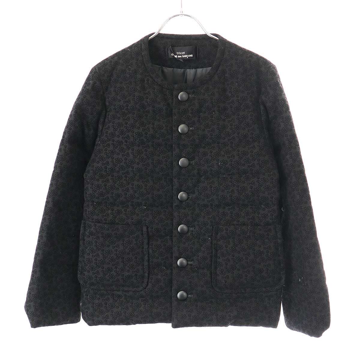 tricot COMME des GARCONS トリココムデギャルソン 17AW フロッキーフラワーノーカラーダウンジャケット TT-J009 黒いこと S 【中古】 IT5A37KP0H4O
