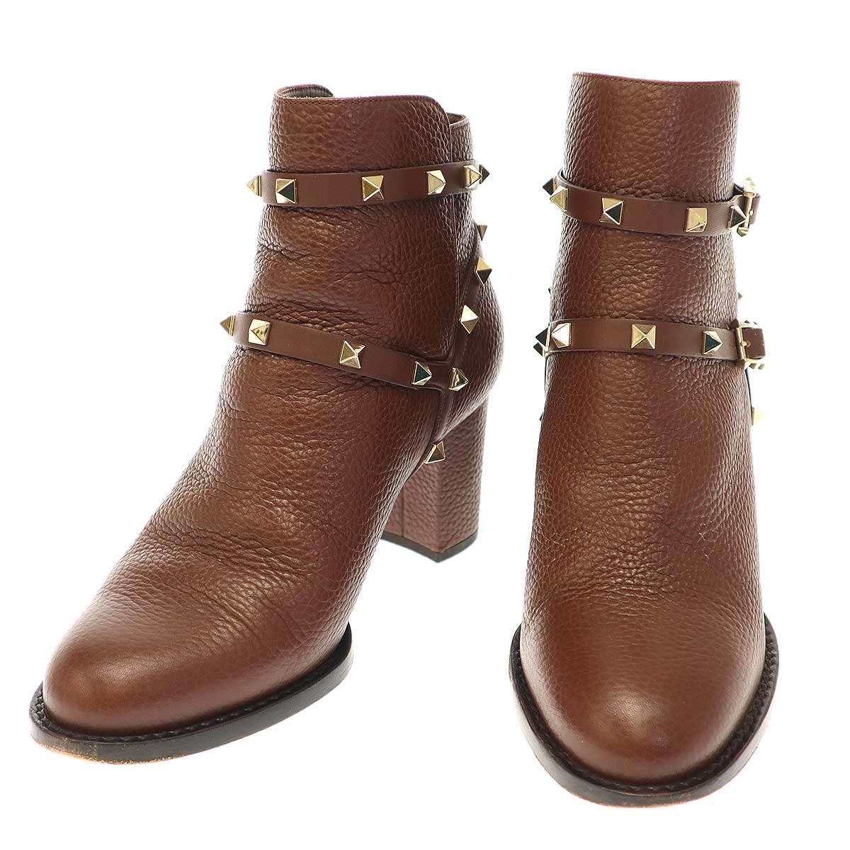 VALENTINO ヴァレンティノ ロックスタッズヒールショートブーツ ブラウン 37 【中古】 ITCJQZVXBWBO｜MODESCAPE 店