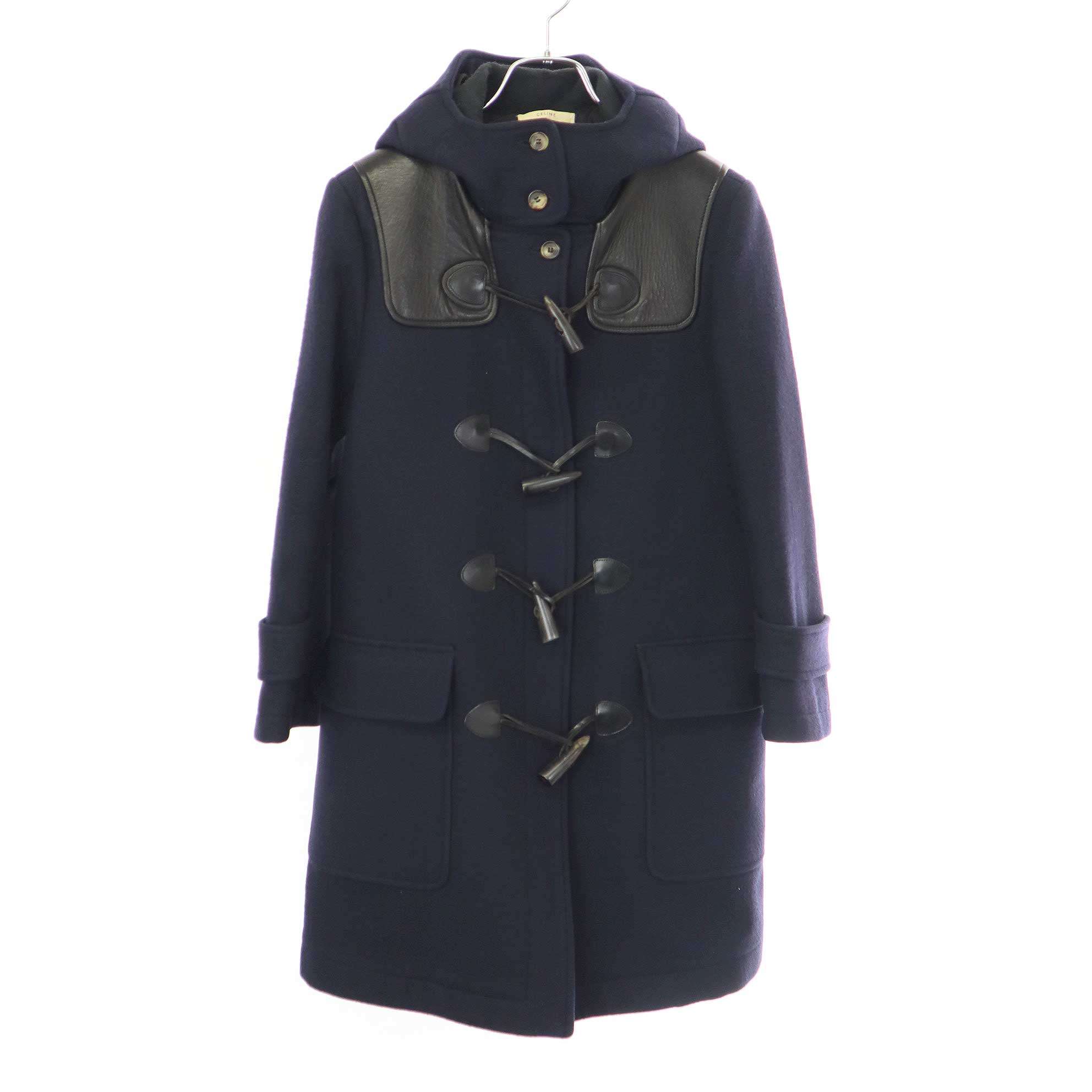 CELINE セリーヌ by Phoebe Philo 12AW レザーショルダーメルトンダッフルコート 6999 028-99016 米国海軍 34 【中古】 ITXFMHM8VMRM