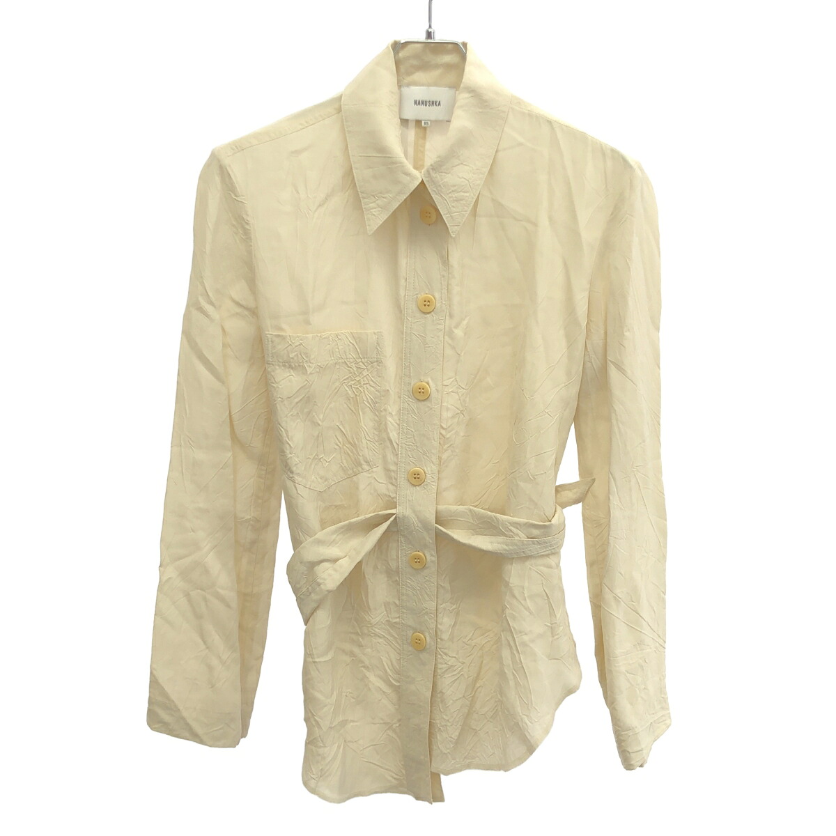 Nanushka ナヌーシュカ ベルテッドレーヨンシャツ ベージュ XS 【中古】 ITC7RO43HE32｜MODESCAPE 店