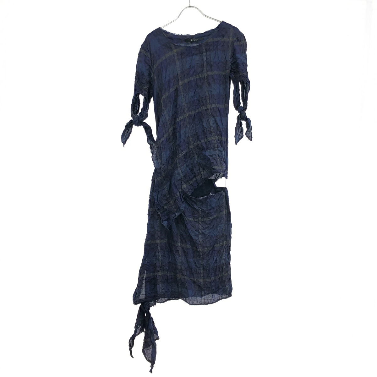 LIMI feu リミフゥ 25SS PLAID RIBBON DRESS コットンレーヨンリボンドレスワンピース LP-D09-222 ブルー 2 【中古】 ITFBILVH1CQA｜MODESCAPE 店