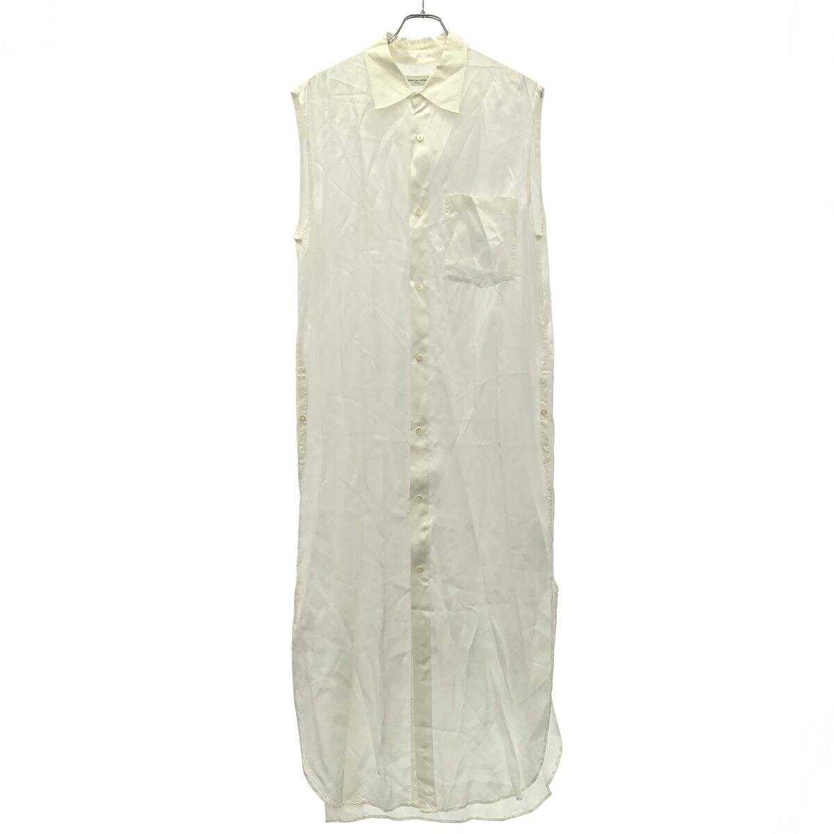DRIES VAN NOTEN ドリスヴァンノッテン 23SS レーヨンサテン ノースリーブシャツワンピース ホワイト M 【中古】 ITWGGEPGM4R4｜MODESCAPE 店