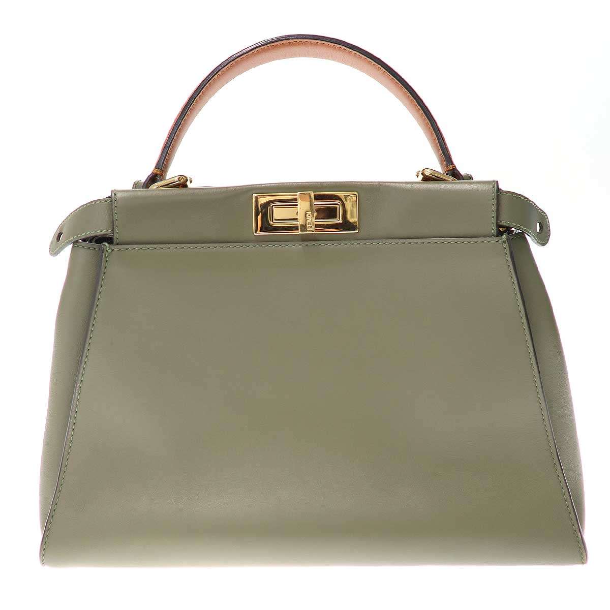 FENDI フェンディ Peekaboo Bag Medium ピーカブー 並み並み 2WAYなめし革ショルダーバッグ  カーキ - 【中古】 ITIKEE16XQ6E