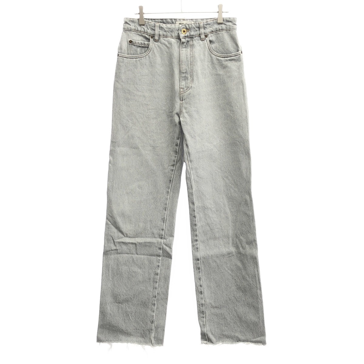 miu miu ミュウミュウ 23AW カットオフロゴデニムパンツ GWP483 薄墨色 25 【中古】 IT6OVPI0JERG