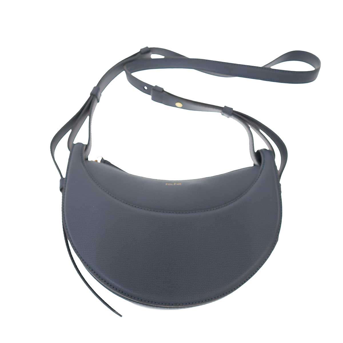 POLENE ポレーヌ Dix ハーフムーンレザーショルダーバッグ ブルー 【中古】 ITWRA9PLBXRS|MODESCAPE 店