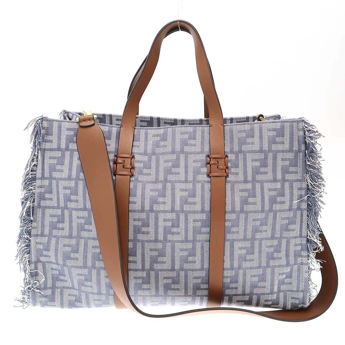 FENDI フェンディ Denim Effect FF Jacquard Bag デニムジャガード ショルダートートバッグ 8BH435AUT4 ブルー - 【中古】 IT3KY88OF1LC