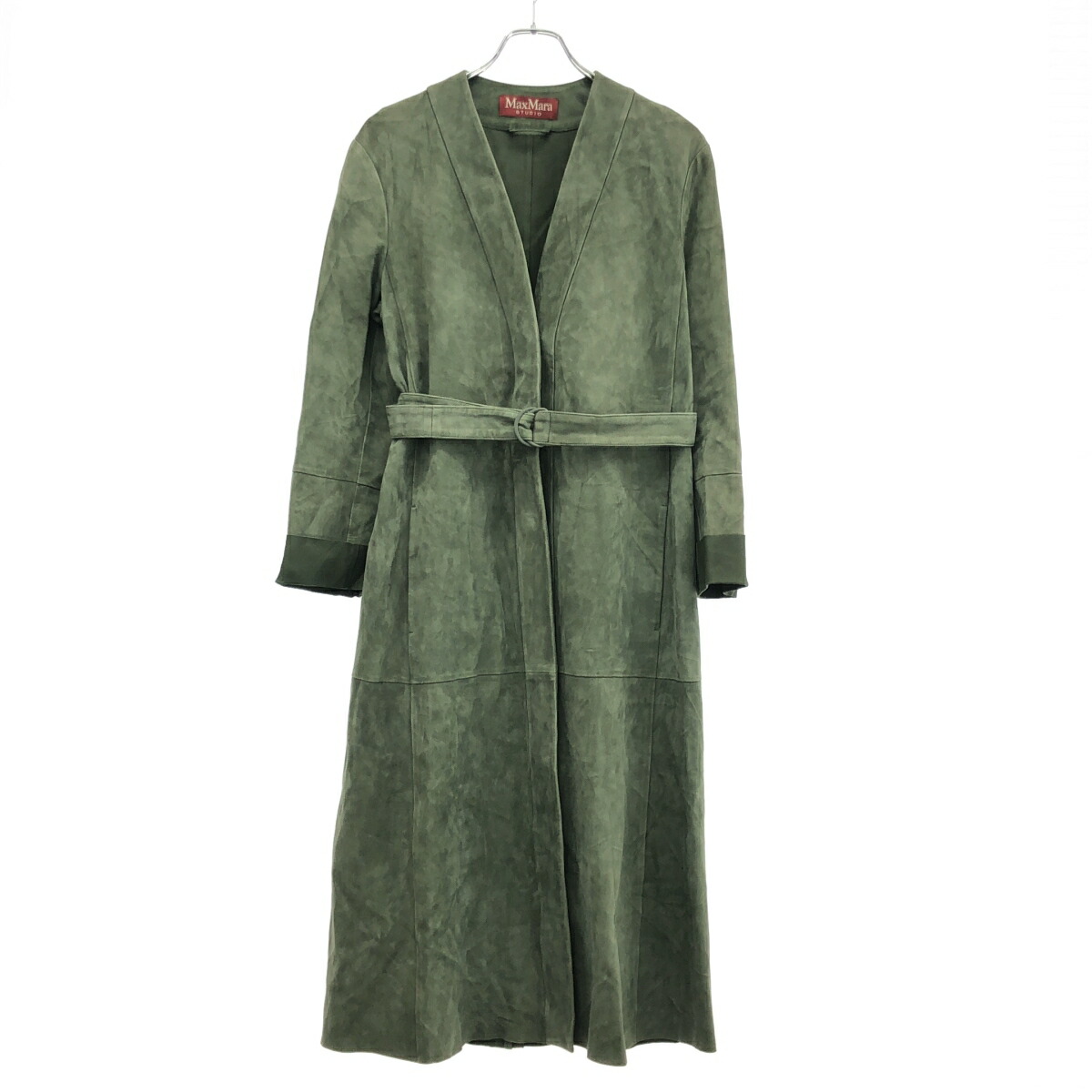 Max Mara Studio マックスマーラ ステュディオ ノーカラースエードレザーコート 647101176 緑であること 40 【中古】 ITVDEXL3HL3E