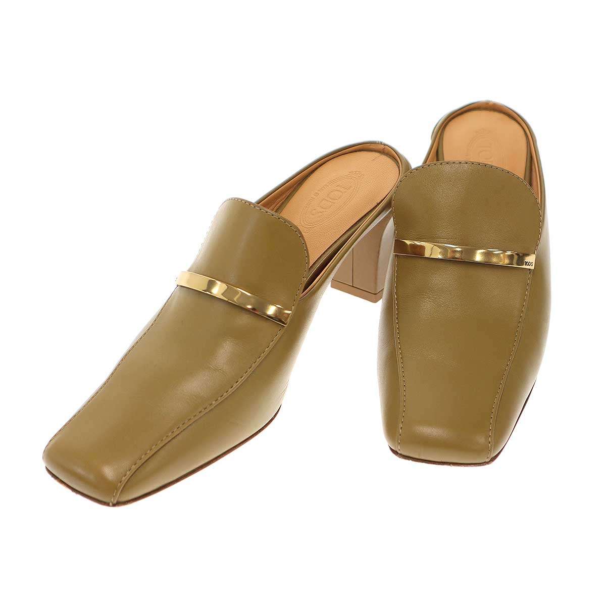 TOD&rsquo;S トッズ Cuoio スクエアトゥミュールシューズ カーキ 36 【中古】 ITOTINZ6U3VI｜MODESCAPE 店 37,881円