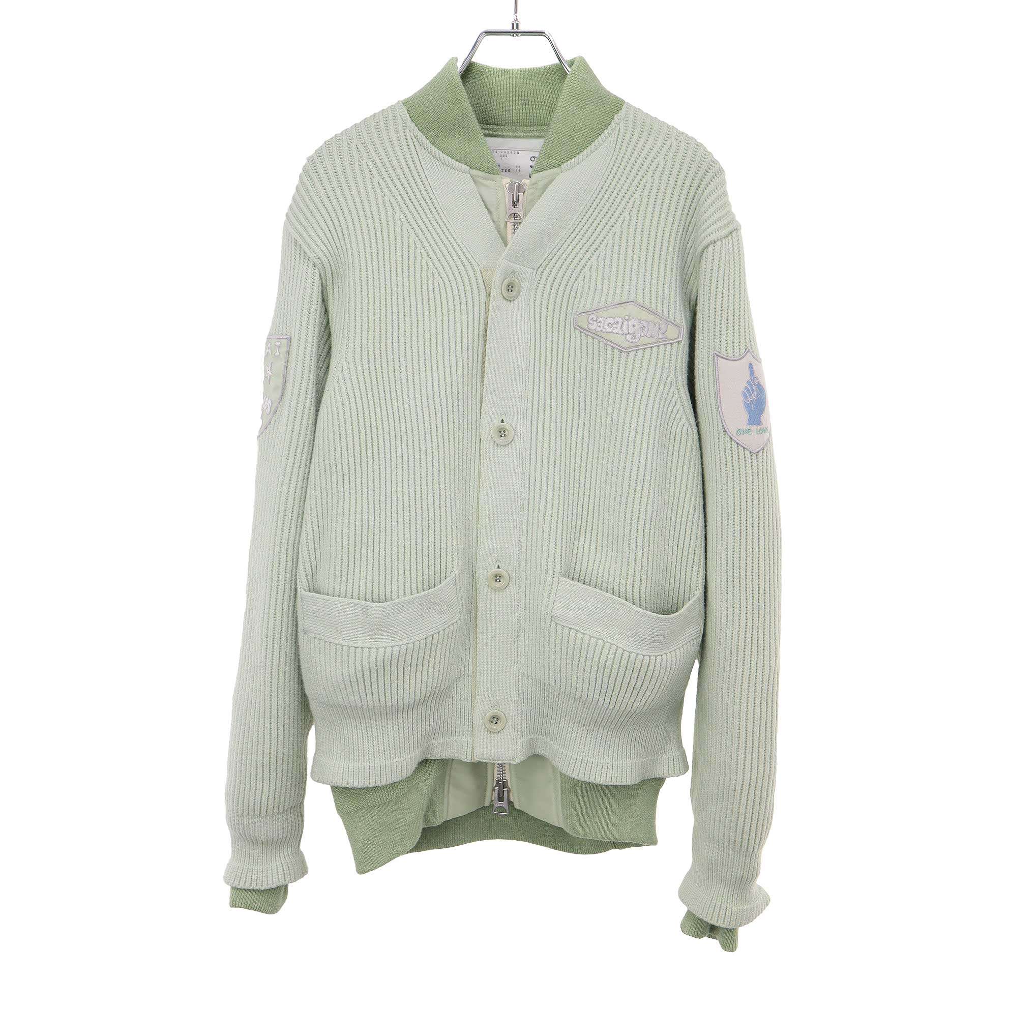 美品　sacai ニット x ナイロンツイル カーディガン ◇国内発送◇*sacai*ウールニット×ナイロン ツイルカーディガン (sacai