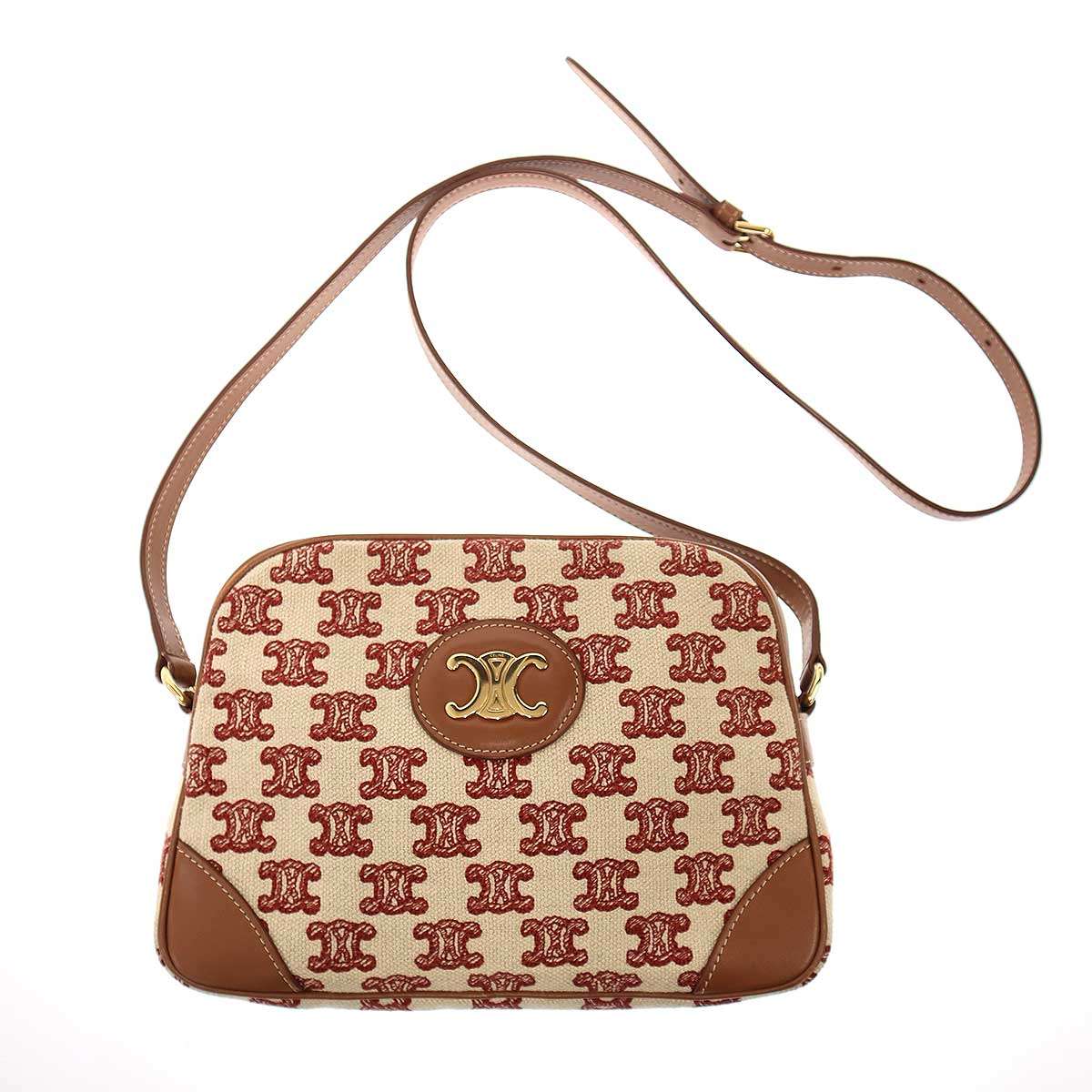 CELINE セリーヌ Camera Bag インチ Textile with Triomphe Embroidery トリオンフ 刺しゅう 写真機ショルダーバッグ    【中古】 ITXR2WZA4GEY