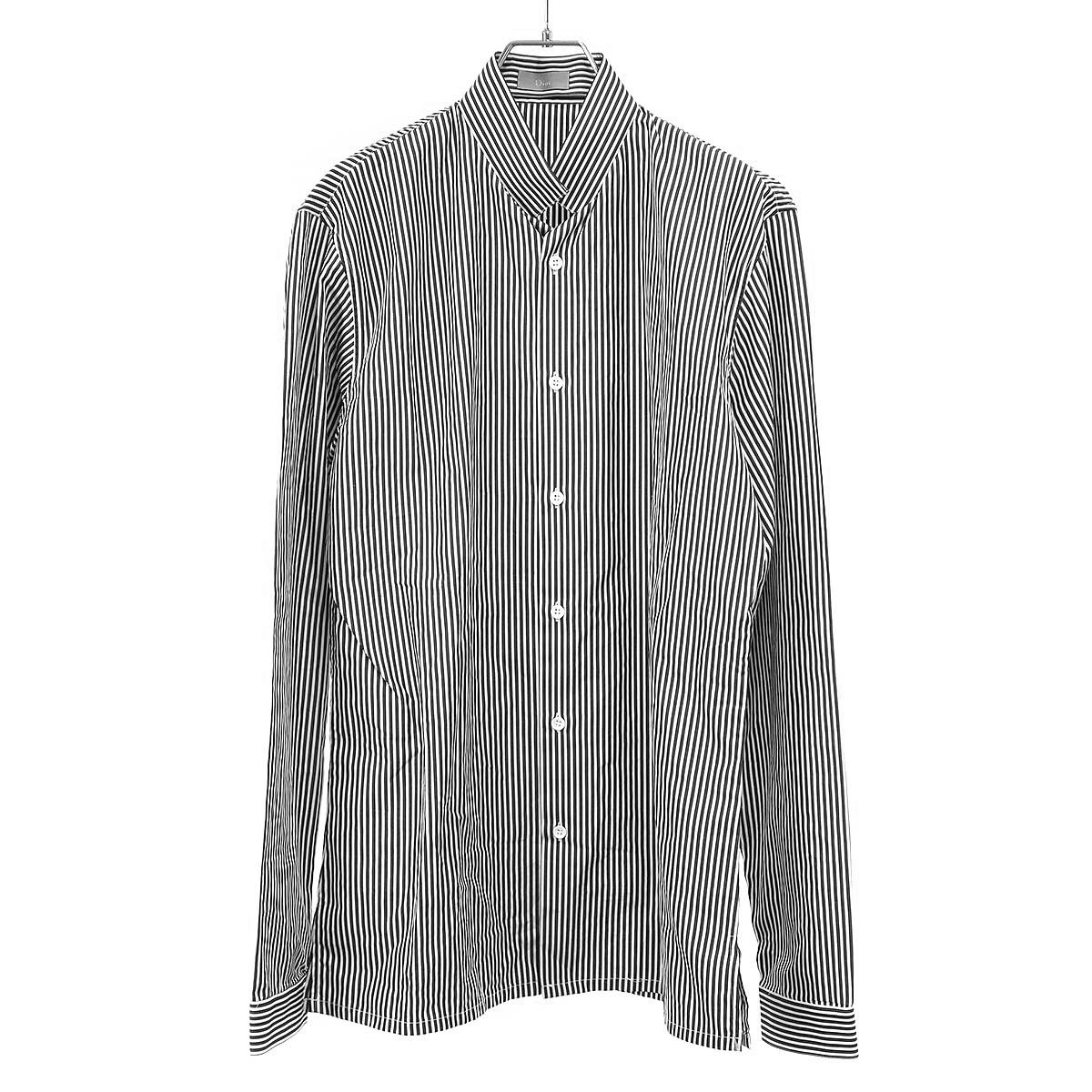 Dior HOMME ディオールオム 2003SS スタンドカラーストライプシャツ 3EH1050807 ブラック ホワイト 39 【中古】 ITNQJD8N41JQ｜MODESCAPE 店