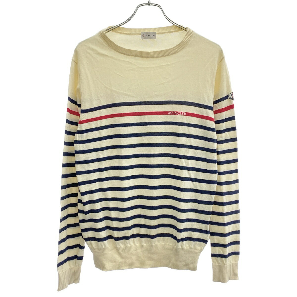 MONCLER モンクレール ロゴボーダーニットセーター C10919016450 アイボリー L 【中古】 ITCXZK1B4HML｜MODESCAPE 店