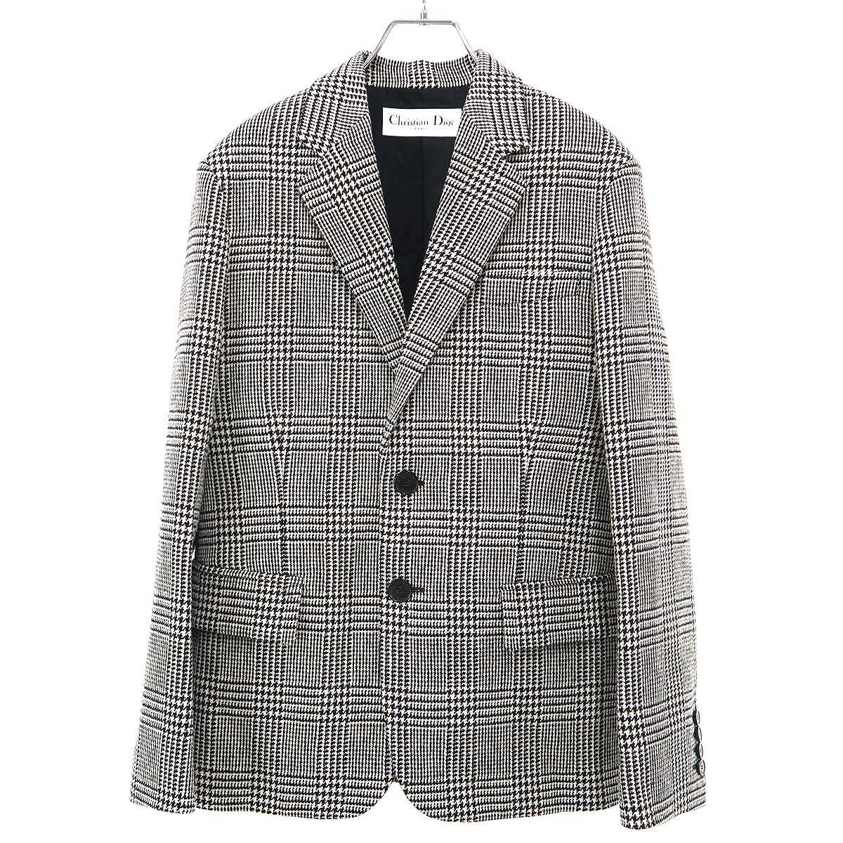Christian Dior ディオール ウールハウンドトゥース2B上衣\u0026スラックスズボン下 セットアップ 411V14A1376/411P01A1376 白いこと 黒いこと 34 【中古】 ITU8PB8272W0