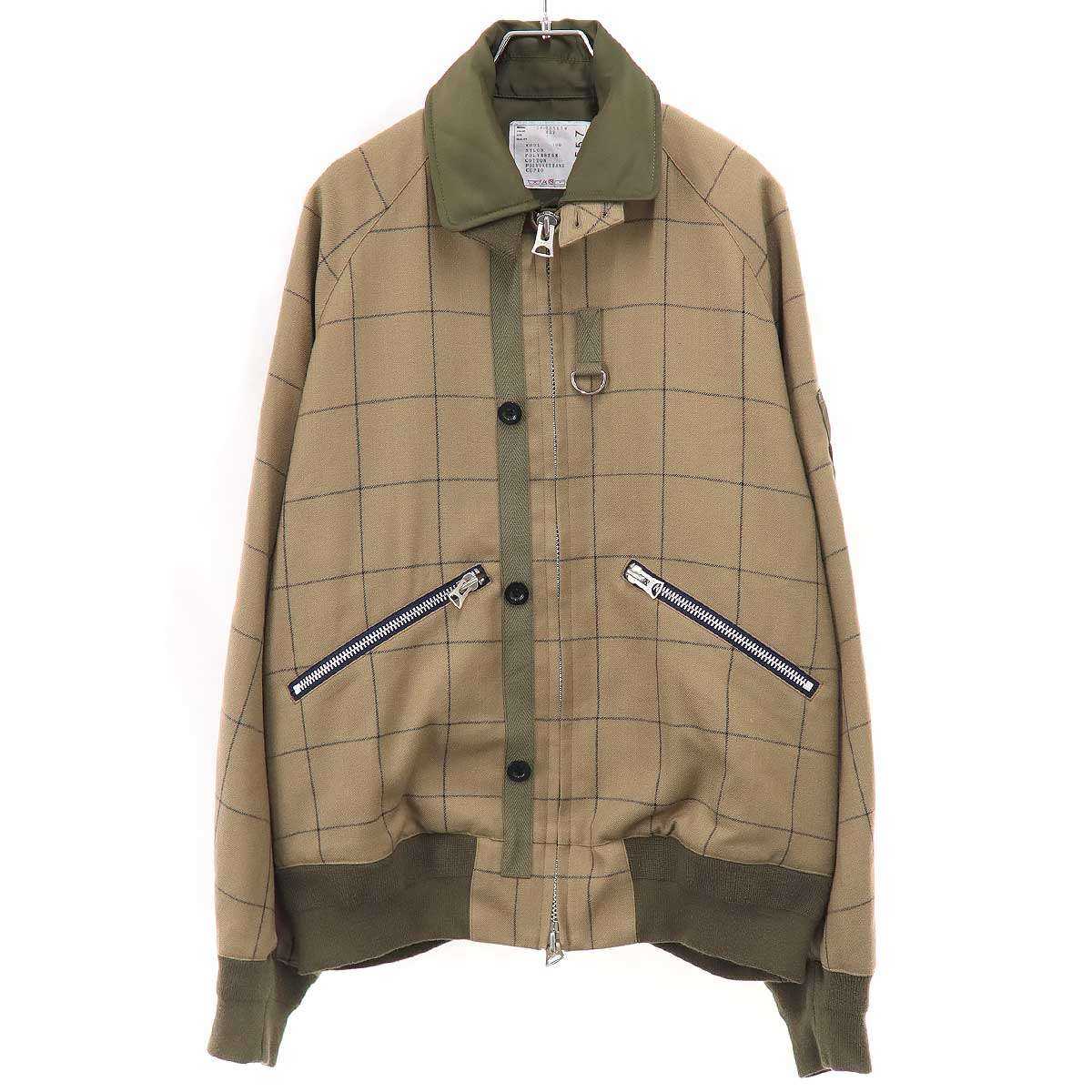 sacai サカイ 24AW Windowpane Blouson ジップアップジャケット 24-03557M ベージュ系 1 【中古】 ITE58GPQV908|MODESCAPE 店