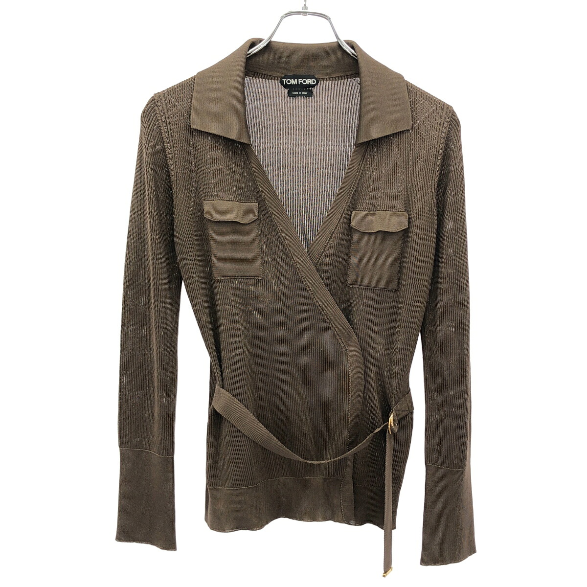 TOM FORD トム ジェラルド・r・フォード ベルテッドシルクニットカーディガン CAK050 TF0077 赤銅色 36 【中古】 IT2I4CNYZCDQ