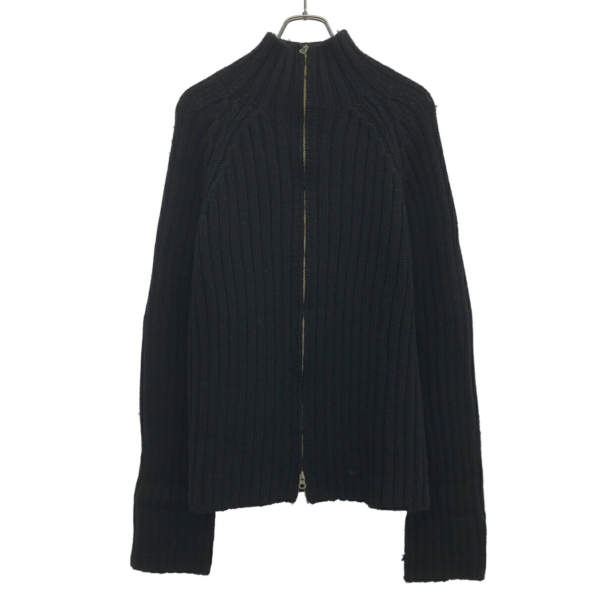 Yohji Yamamoto POUR HOMME ヨウジヤマモト プールオム ウールローゲージ ジップアップニットセーター  黒いこと 3 【中古】 IT7EIYQE5XSU