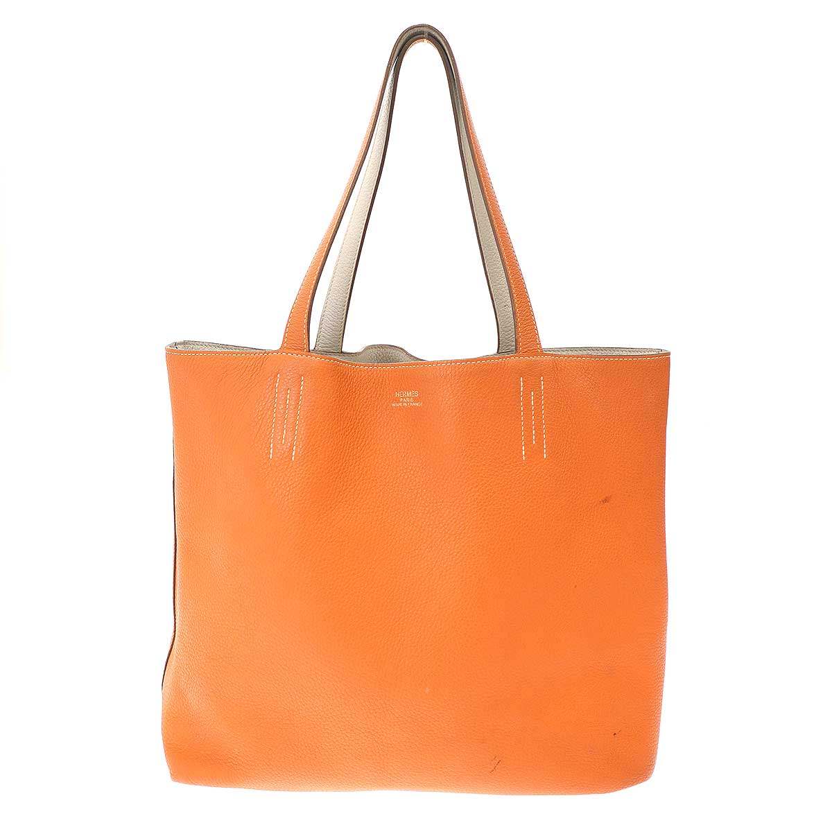 HERMES エルメス Double Sens 45 Bag ドゥブルセンス45 リバーシブルレザートートバッグ トリヨンクレマンス  薄墨色 オレンジ色  【中古】 IT9N6AIFN933