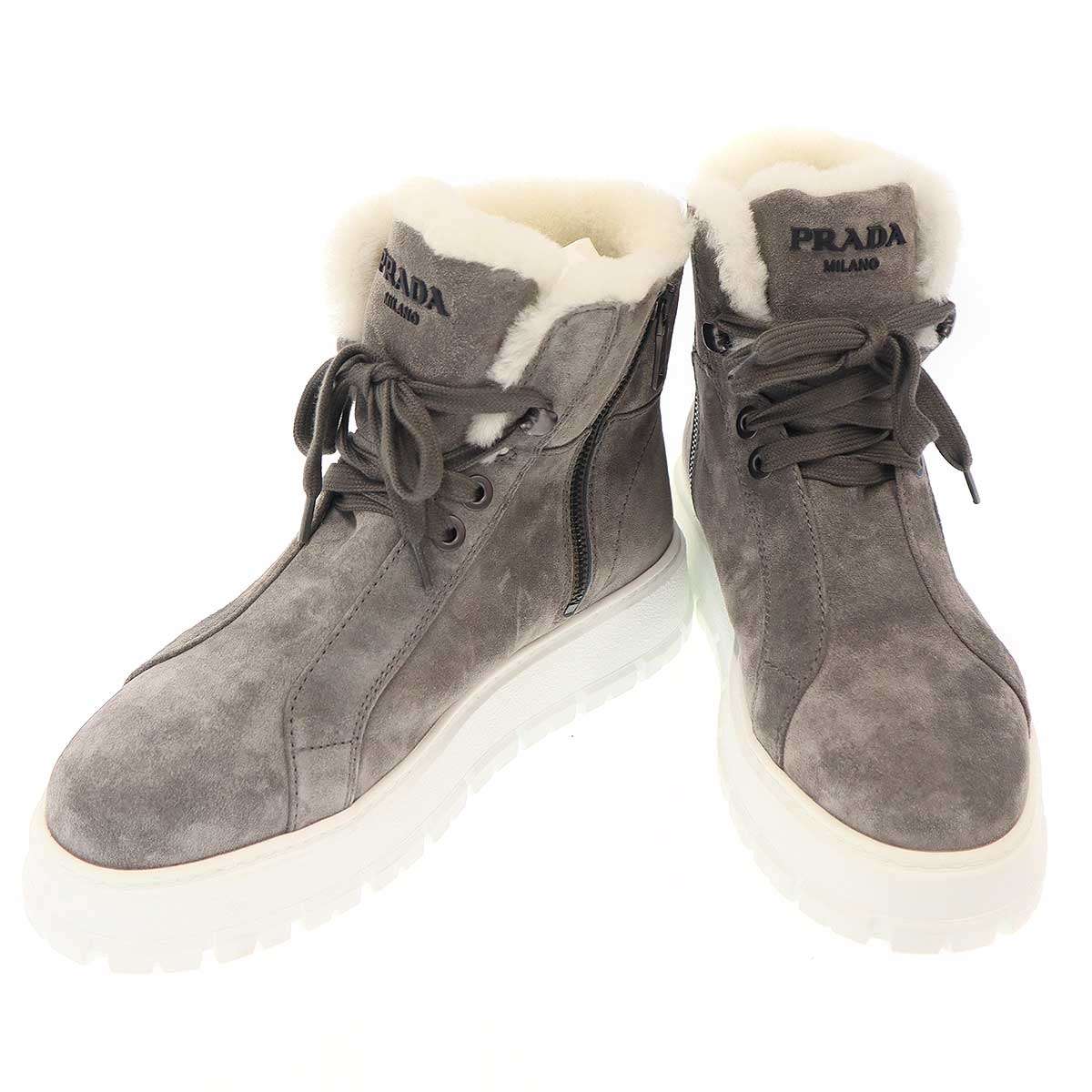PRADA プラダ スウェードシアリングムートンブーツ 492 8830 薄墨色 39 【中古】 IT9J2UOHOJD8