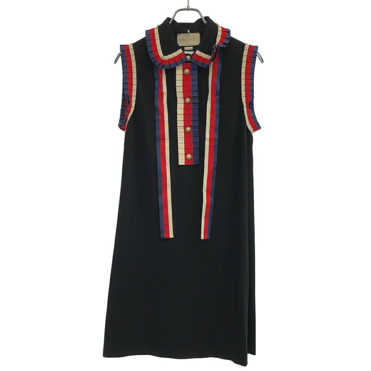 GUCCI グッチ シェリーラインフリルノースリーブワンピース 457036-X5L50 黒いこと L 【中古】 IT5SCFHSMKQP