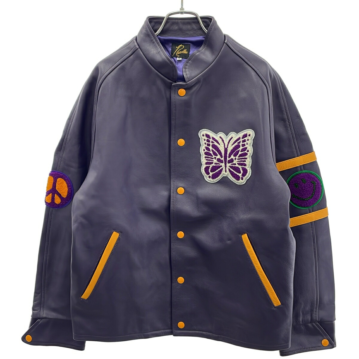 Needles ニードルズ 23AW LETTERMAN JACKET COWHIDE LTHR カウレザーレターマンジャケット NS078 パープル S 【中古】 ITDC475EF35A