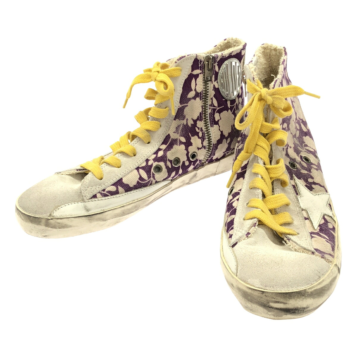 GOLDEN GOOSE ゴールデン グース FRANCY フランシー フラワーキャンバスレザースニーカー パープル ホワイト 38 【中古】 IT426WSPA8IR|MODESCAPE 店