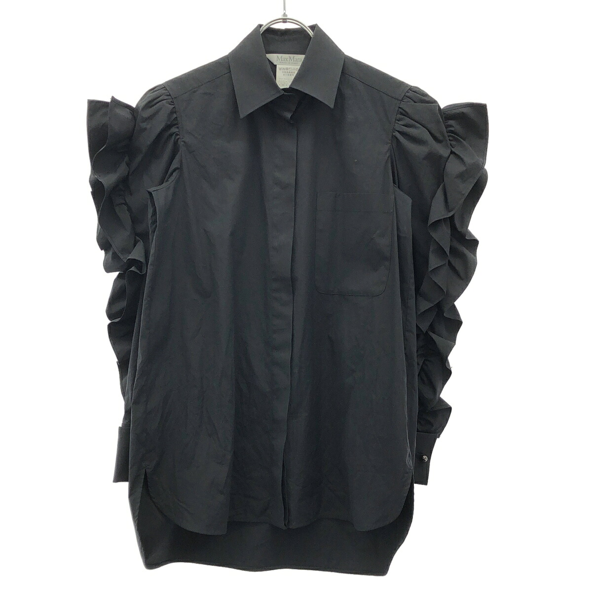 MaxMara マックスマーラ PLEIADI プレイアディ フリルブラウスシャツ 24211160216 黒いこと 34 【中古】 ITTR4V2EJLR4