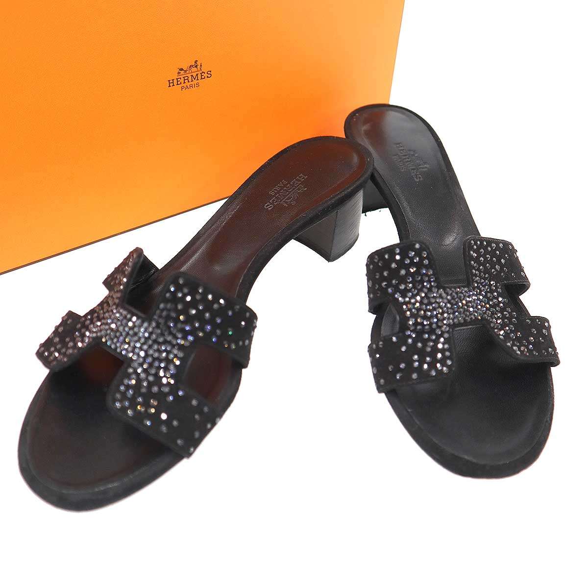 HERMES エルメス Oasis Sandal オアジス ラインストーンデザインサンダル  ブラック 36 1/2 【中古】 IT01IO4OOH3V