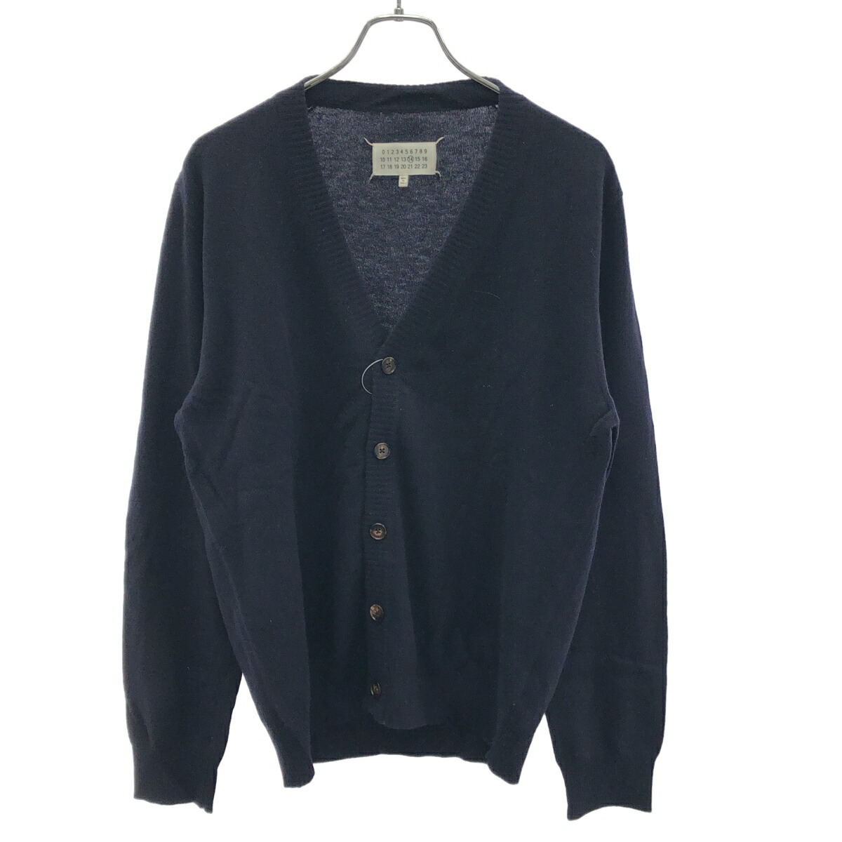Maison Margiela 14 住みか マルジェラ 16AW レザーエルボーパッチ ウールニットカーディガン S30HA0908 S15750 米国海軍 L 【中古】 IT3X5GA9QU38