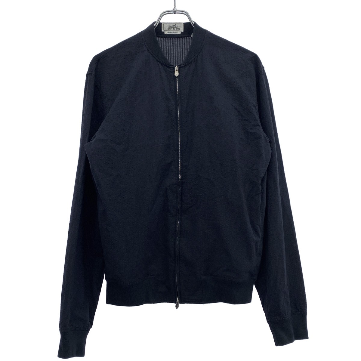 HERMES エルメス ジップアップ シアサッカージャケット ネイビー 37 【中古】 ITJOCED2KECM|MODESCAPE 店
